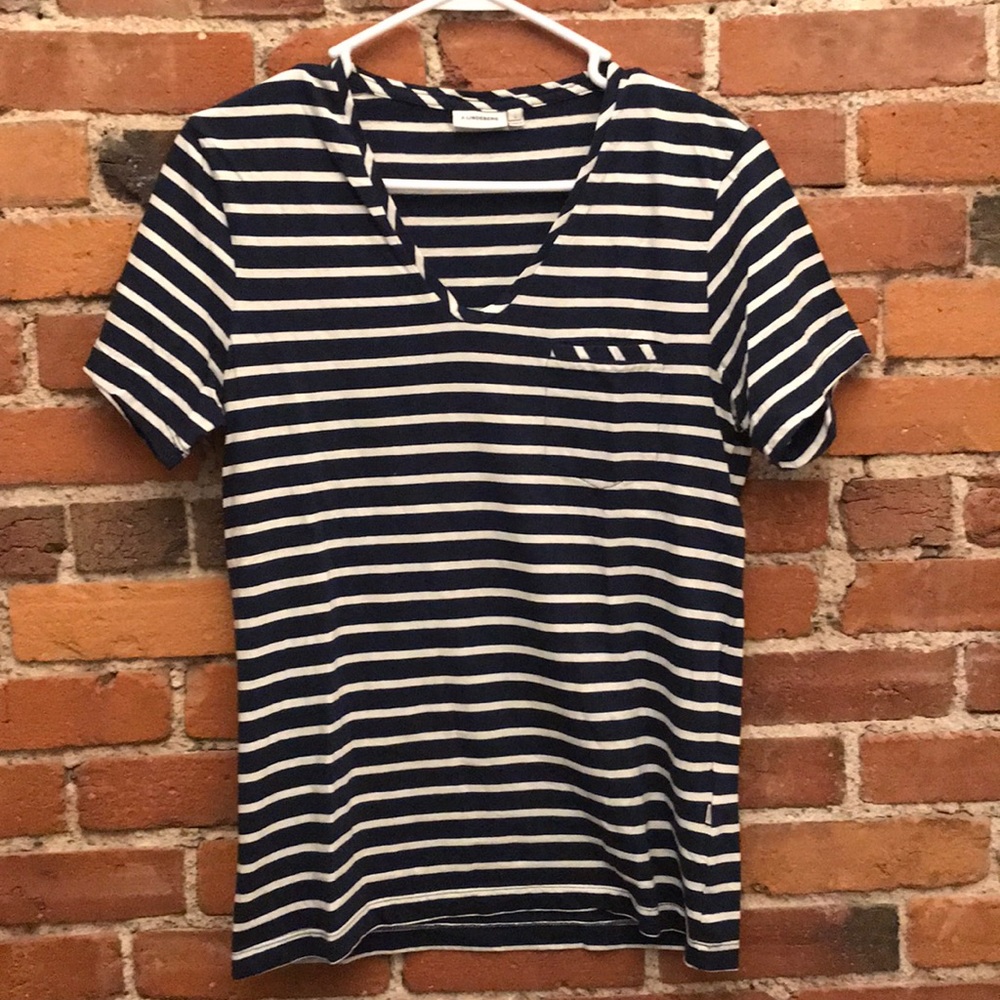J. Lindeberg Swedish Nautical Striped V Neck Shirt